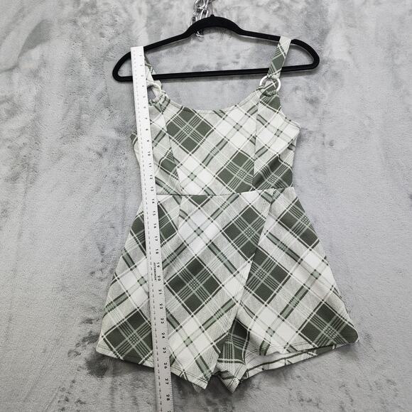 No Boundaries Romper Womens XS Juniors 1 Green White Plaid Sleeveless Stretch - Picture 9 of 10